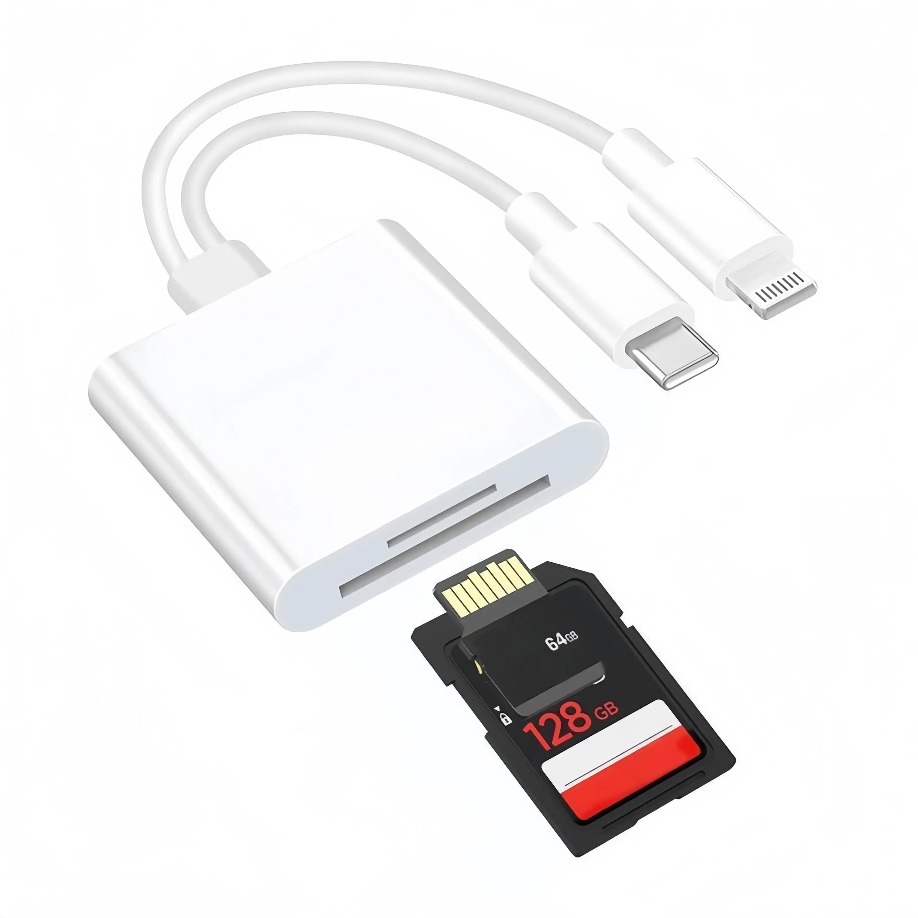 Dual Interface SD Card Reader for iPhone iPad, Lightning & USB-C Memory Card Reader Adapter, Plug and Play Camera Reader for SD TF SIM Cards, Compatible with MacBook and USB-C Laptops, Digital Camera Accessory