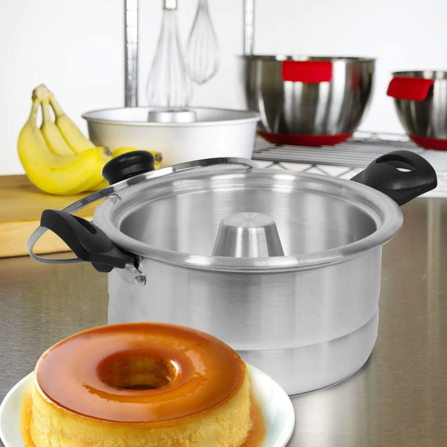 Aluminum Stock Pot with Lid, 8inch Double-Layer Cookware, 1.6L Capacity, Includes Aluminum Inner Pot, Dishwashable, Custard Mold