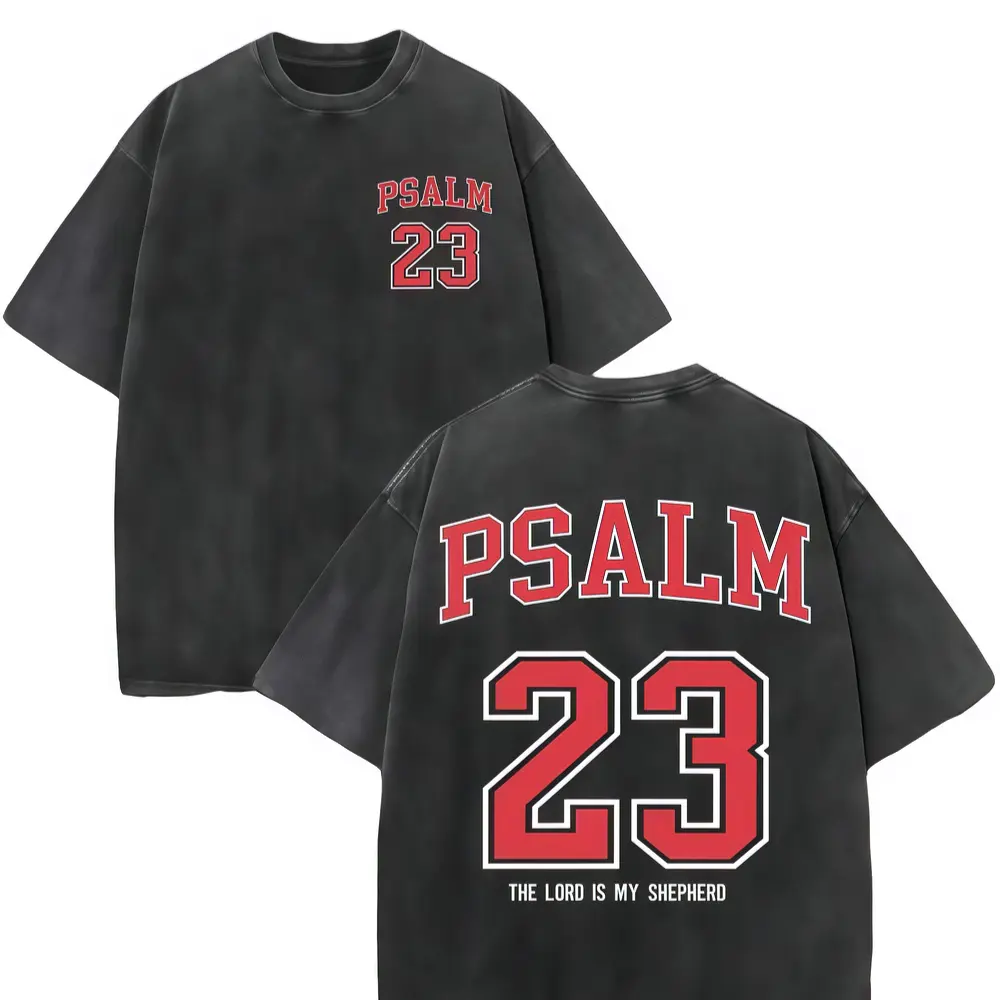 Psalm 23 Christian shirt, “The Lord is My Shepherd” scripture T-shirt, vintage retro washed double-sided printed tee. 230 g heavyweight pure cotton, high-quality Christian T-shirt for men and women, ideal Christian gifts and menswear.