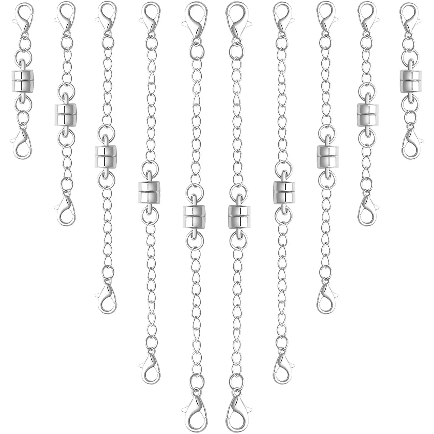 Magnetic Necklace Clasps with Extenders & Adjustable Chain, 10-Piece Silver Set, Gold Option Available, Magnetic Closures for Fashion Costume Jewelry, Gold Magnetic Necklaces