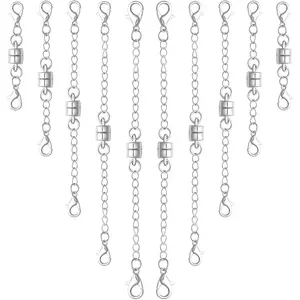 Magnetic Necklace Clasps and Closures with Extenders, Gold and Silver Options, 10-Piece Silver Set, Magnetic Attachment Necklaces for Fashion Costume Jewelry