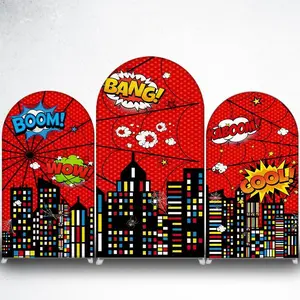 15-day Delivery Web City Arch Backdrop Cover for Comic Theme Birthday Party