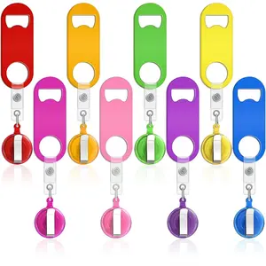 8 Pieces Retractable Bottle Opener Bartender Flat Beer Opener with Round Badge Reel Clips Holder for Kitchen Restaurant Home Supplies Party Gifts (Classic,Assorted Color)