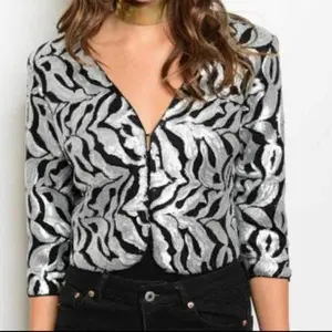 Women's Animal Zebra Print Sequin Jacket - Sassy Polyester Crop Coat
