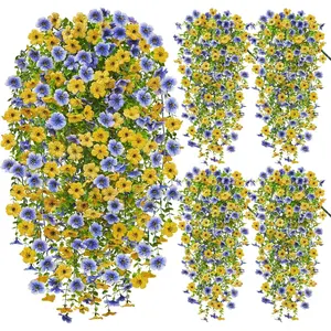 6pcs Artificial Flowers, Artificial Hanging Flowers, Blue and Yellow Decor UV Resistant, Perfect for Indoor And Outdoor Use, Ideal for Thanksgiving, Christmas Decorations, Suitable for Family Gatherings, Weddings, Parties