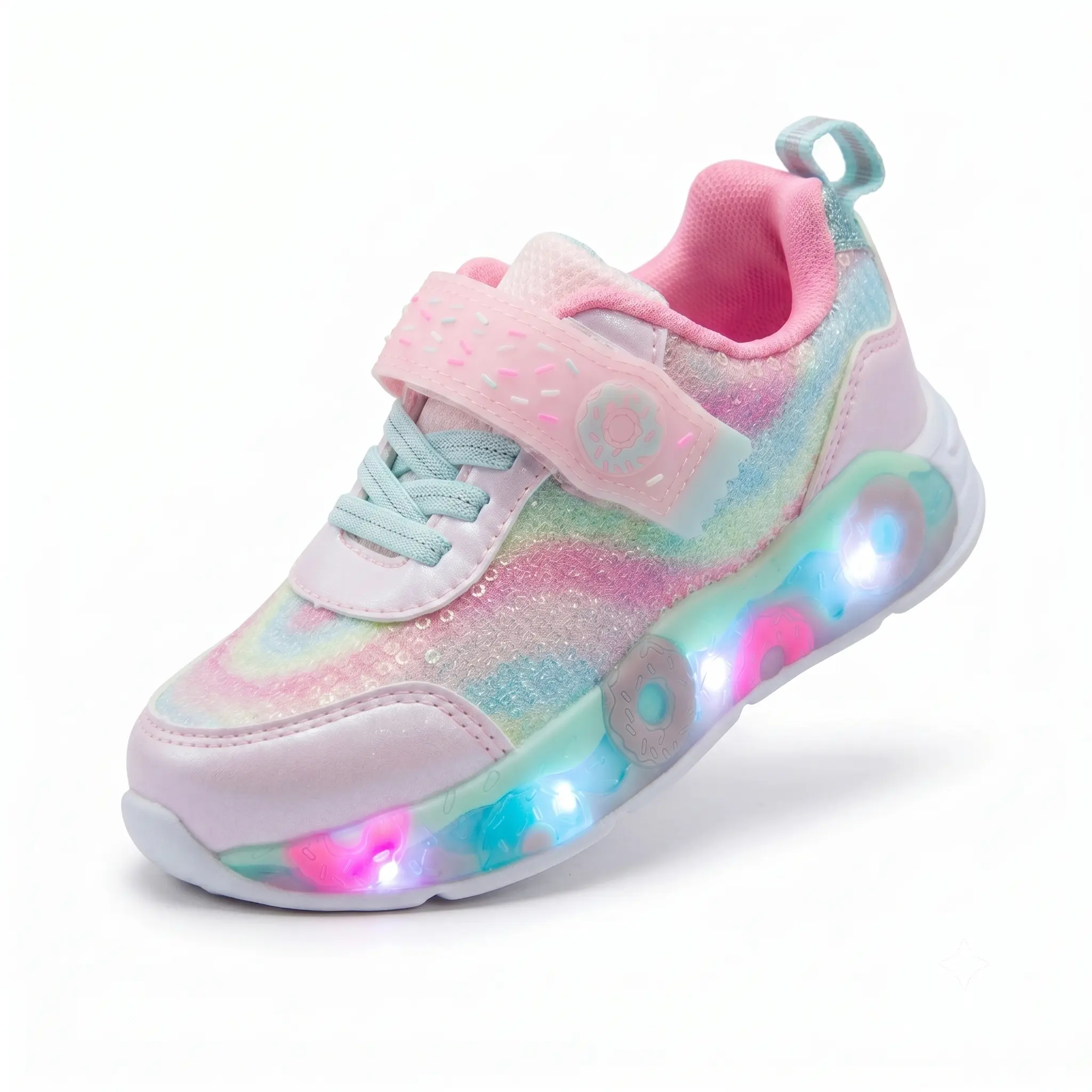 Girl  LED Sports Shoes, Children's Casual Shoes, Cute Donut Cartoon Light-Up Shoes, Led Shoes For Kids,Sparkling Sequin Upper, Breathable Non-Slip Flat Running Shoes, Girl's Birthday Gift for Back-to-School Season  sneakerG