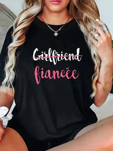 100% Cotton Couple Engagement Just Engaged T-Shirt Girlfriend Fiancee T-Shirt Casual Tops