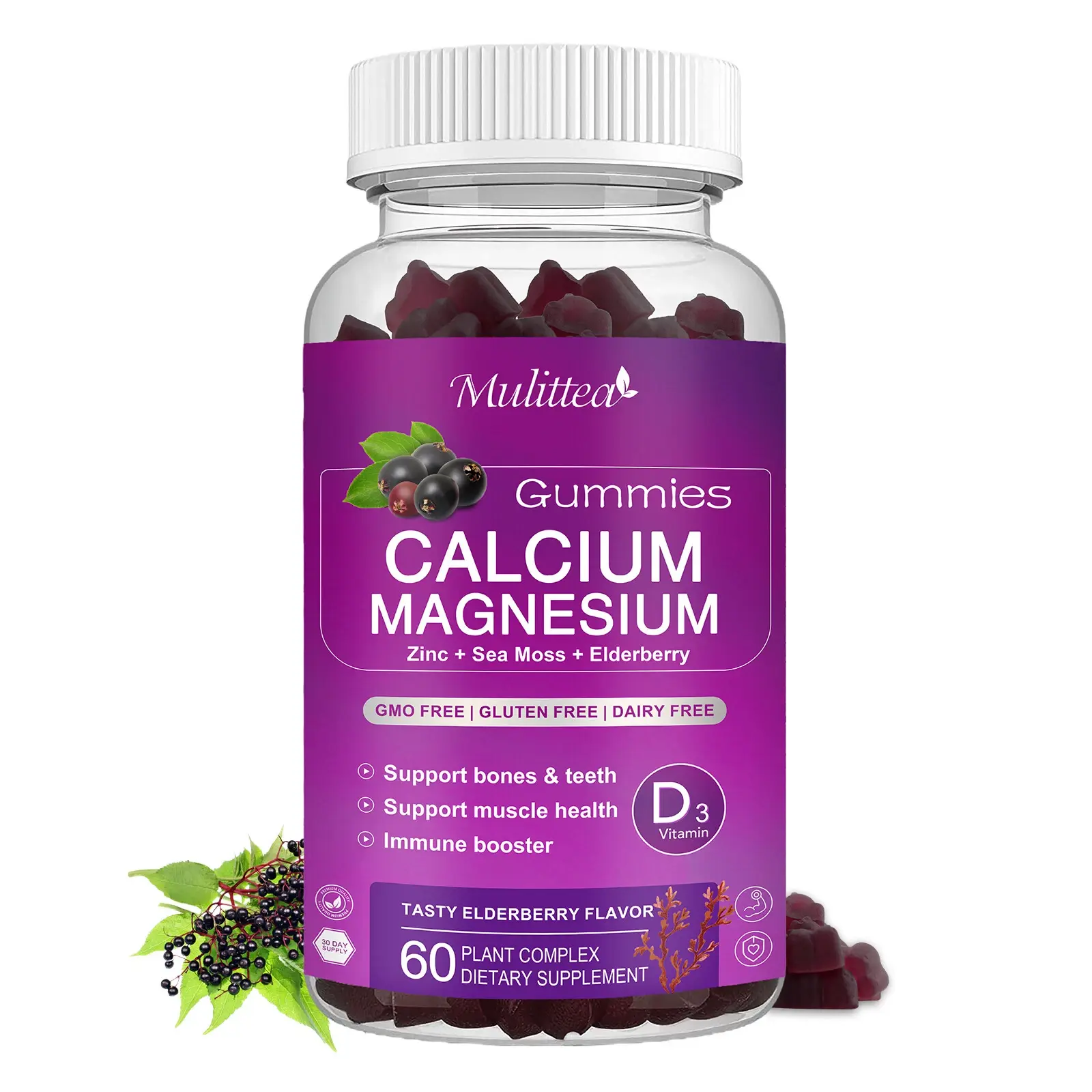 （2 Pack) Mulittea Calcium Magnesium Zinc Vitamin D Complex Gummies For Bone Teeth Health
