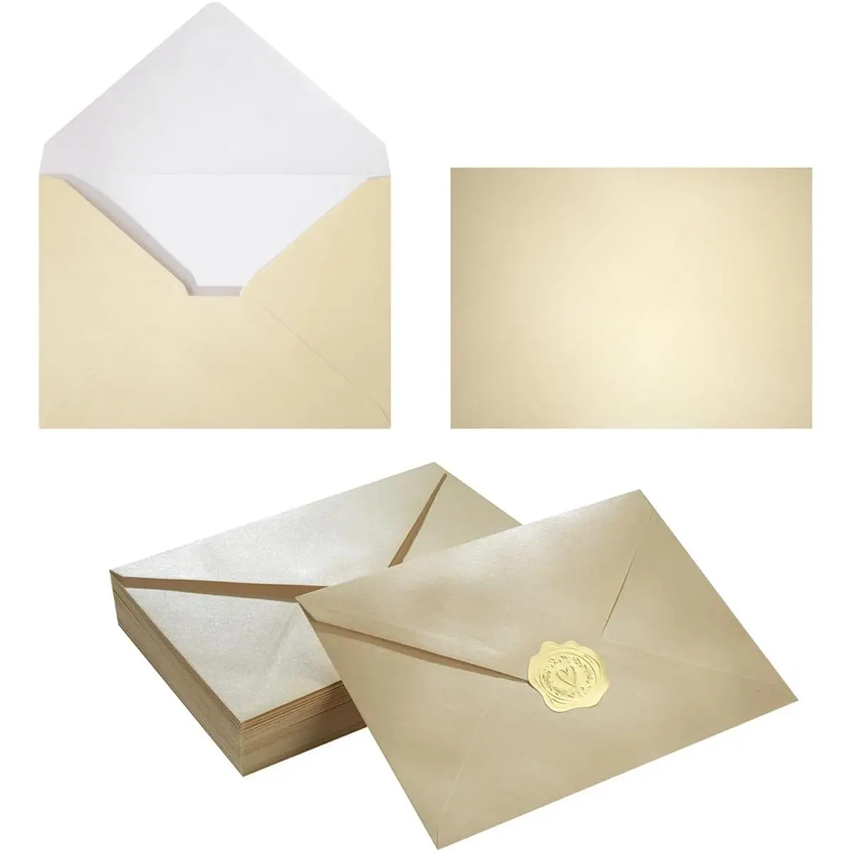 Synthetic A7 Office Stationery Supplies Envelopes (5x7 in, 50-Count) with Easy Sealing Stickers, Luxurious Look for Wedding Invitations, Graduation Announcements