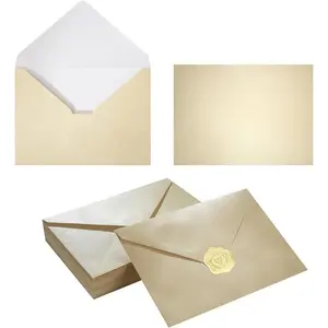 50 count Shiny Envelopes with  Stickers for Wedding Invitation Cards, Graduation,  Shower, Greeting Cards (Cream Color, A7, 5x7)