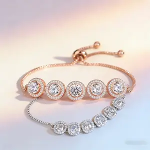 Moissanite Tennis Bracelets for Women Girls 5pcs 1ct Halo Round Cut Moissanite, Adjustable 925 Sterling Silver Chain Link Bracelet,Timeless Moissanite Tennis Bracelet, The Ultimate Gift for Her, Birthday & Valentine's Day,Mother’s Day Gift for Mom