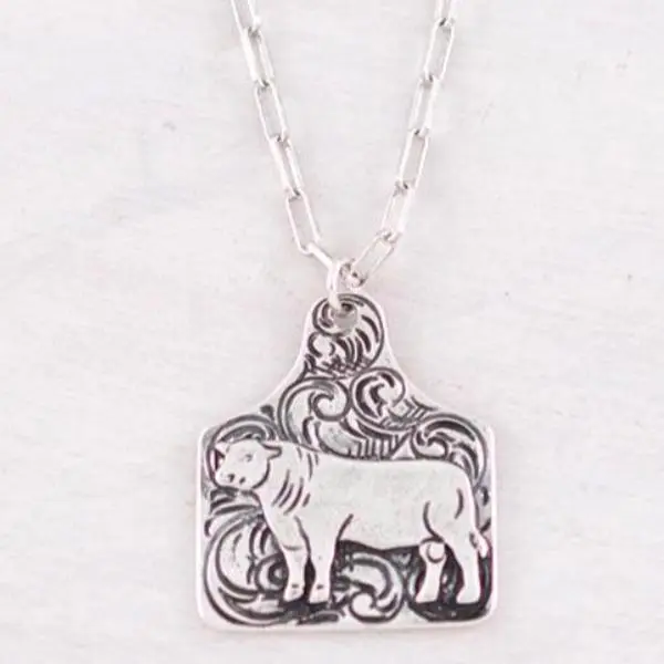 Tooling Cattle Tag Pendant Necklace - Approx. 18"L Lobster Claw Closure with Extending Hooks, Silver Color, and Unique Design