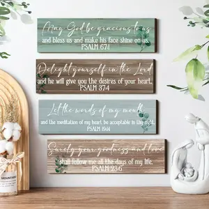 4pcs, Vintage Style Bible Scripture Wall Decoration, Psalm Bible Wooden Christ Sign, Rural Style Wall Art, Prayer Decorations, Suitable for Bedroom Living Room Bedroom Wall Decorations, Religious Home Decor