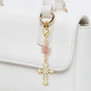 Christian Cross Pearl Diamond Keychain | Romantic Zinc Alloy Bag Charm, Wallet Backpack Pendant Accessories for Valentine'S Day, Mother'S Day, Campus