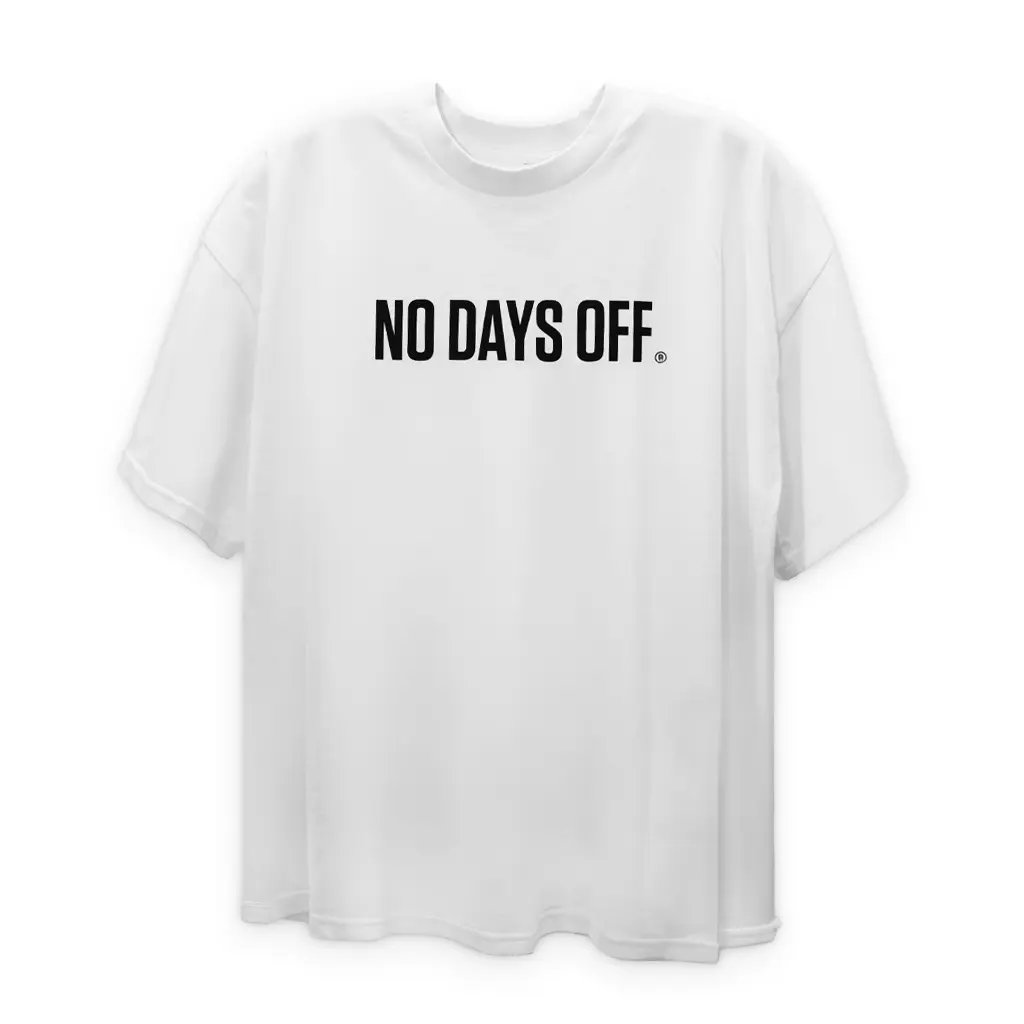 Men's No Days Off Signature Oversized Casual Cotton Tee - Unisex Menswear Streetwear, Alpha Silhouette, Dropped Shoulders, Pre-Shrunk Fabric, "No Days Off" Text & Tribal Pitbull Design