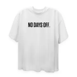 Men's No Days Off Signature Oversized Casual Cotton Tee - Unisex Menswear Streetwear, Alpha Silhouette, Dropped Shoulders, Pre-Shrunk Fabric, "No Days Off" Text & Tribal Pitbull Design