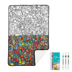 Doodle Drawing Blanket, 39*55 inches, Premium Faux Sheepskin Throw, 24 Coloring Pens Included, Permanent Ink Fade-Resistant Art Blanket, Versatile for Sofa, Bed, Floor & Travel, Ideal Educational Gift for Family & Children