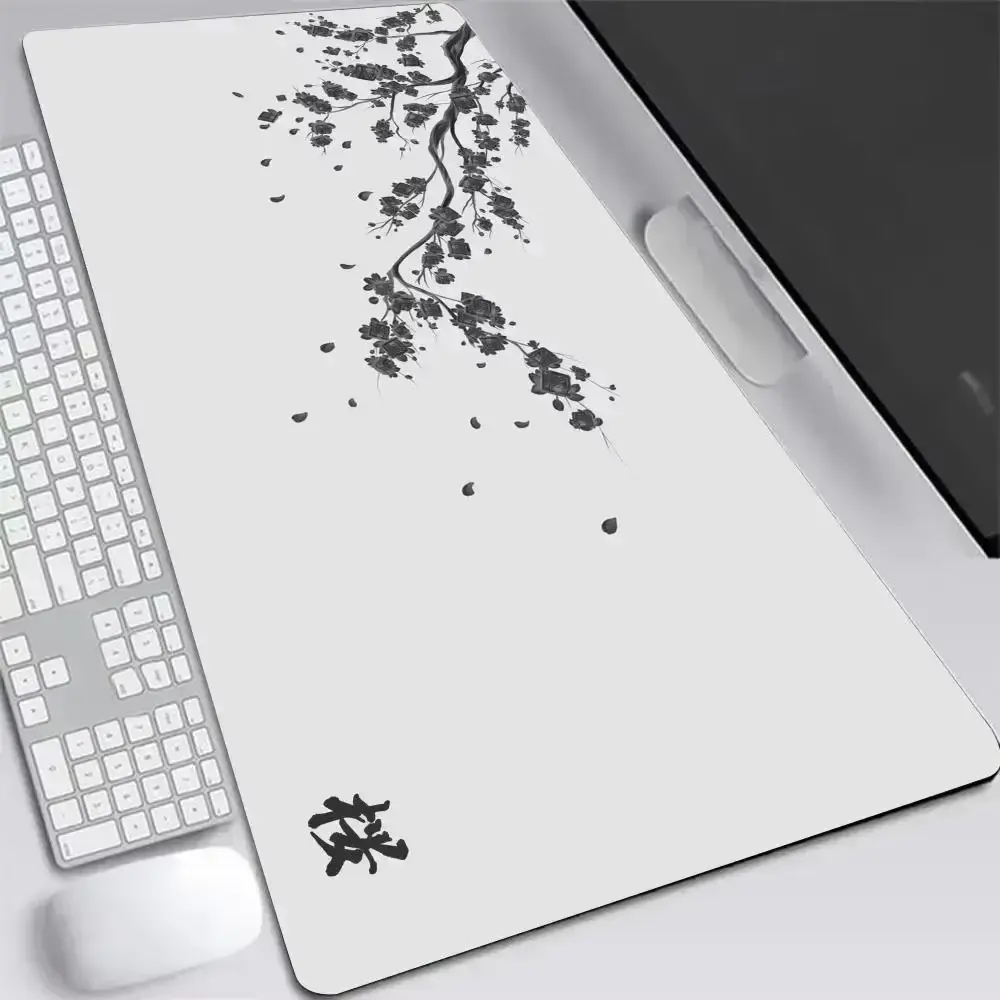 Japanese Ink Cherry Blossom Mousepad - Minimalist Sakura Oversized Non-Slip Desk Mat, Wabi-Sabi Aesthetic, Ideal for Gamers, Perfect for Gaming Setup & Desk Decor Desk Accessories