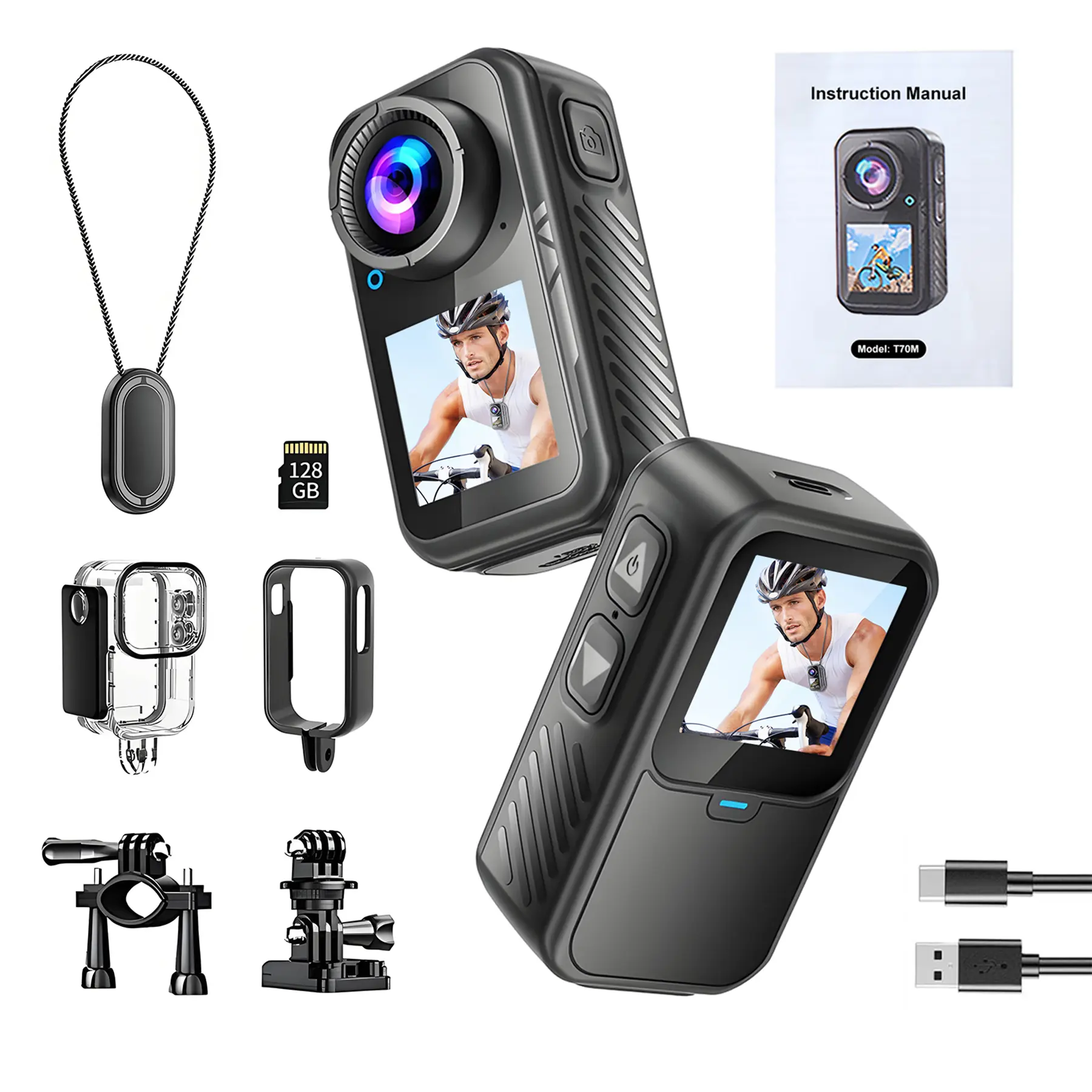 NUISK Compact  Mini Action Camera with Waterproof 30M Case Helmet Mount Magnetic Compact Magnetic Sports CameraDV for Bike Cycling Pet Vlogging Portable 4K Compact Photography Camera Gear Anti-Shake,Ideal Gift for Girls,Bodycam Camera, summer video
