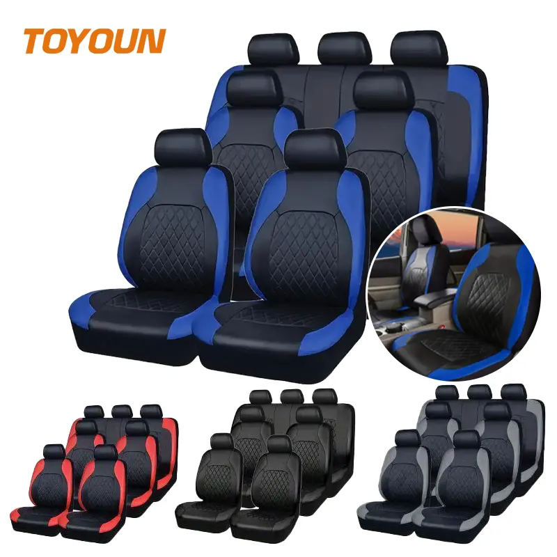 PU Leather Seater Car Seat Covers, Ultra-Durable, Elegant Design, Universal Fit, Water-Resistant, Scratch-Resistant, Enhanced Comfort, Full Set, Easy Clean, Luxury Interior, Stain Resistant, for SUVs & Minivans, Black/Beige/Gray Options