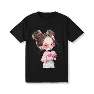 Aesthetic Anime Girl T-Shirt | Premium 100% Cotton Heavyweight Tee | Cute 'Bubble Tea' Graphic Apparel | Soft Breathable Loose Fit Summer Top | Harajuku Style Casual Fabric