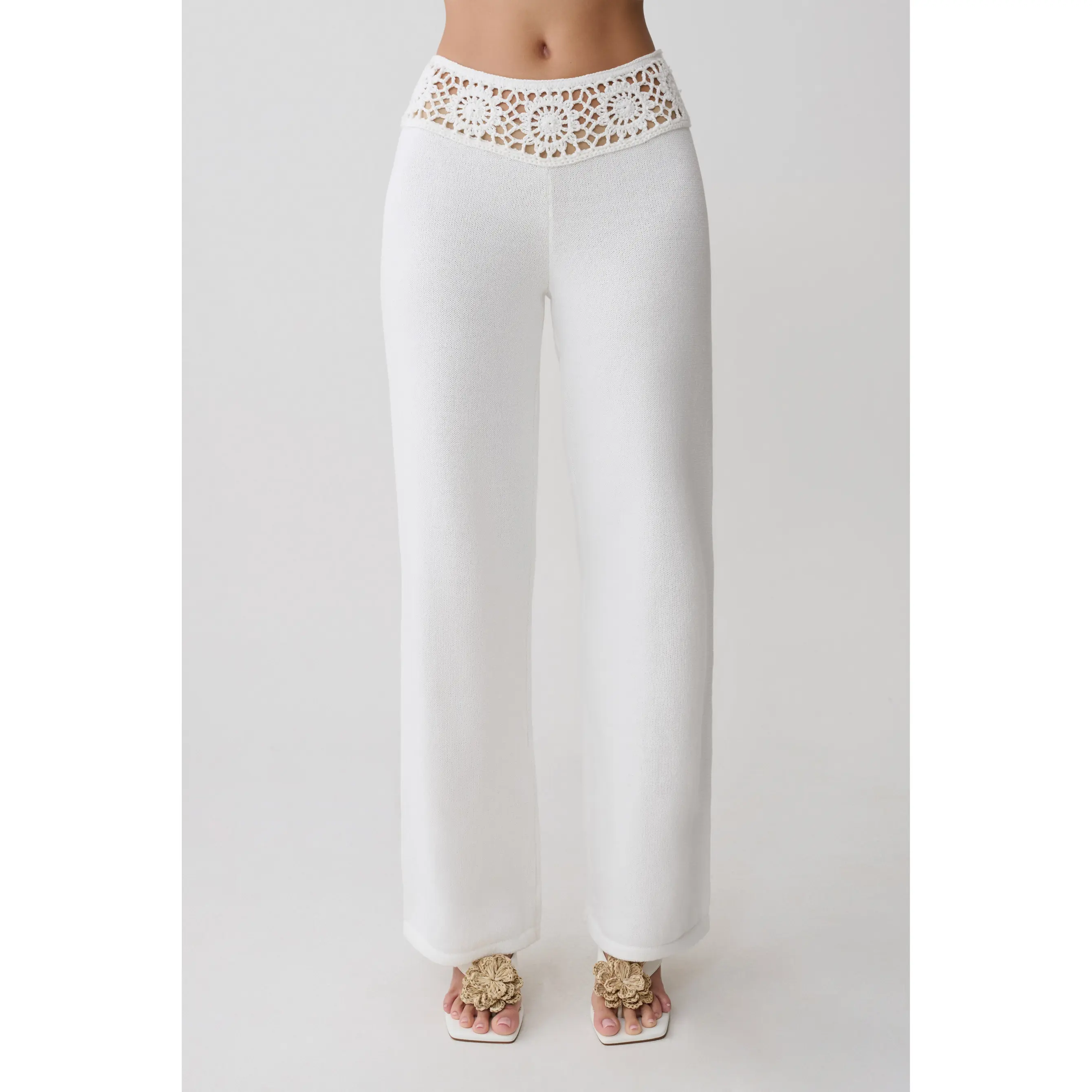 Miley Crochet Waistband Straight Leg Pant - Ivory