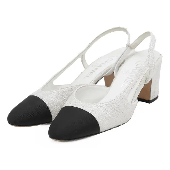 Pre-owned CHANEL Tweed Small Leather Goods Slingback Pumps