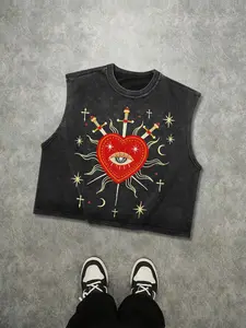 Men's Gothic Sleeveless Short Tank Top, Street High Street Cut, Pure Cotton Breathable Fabric, Casual Wear for All Seasons