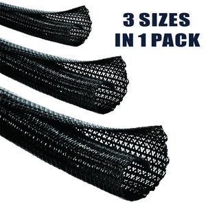Alex Tech 3-Size Pack Cable Management Sleeve – Fits Different Cable Bundles – Cord Organizer, Cable Protector, Split Sleeving & Loom Tubing for TV, Computer, Home Office – Prevents Pet Chewing – Black & White