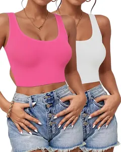 Women's Casual Tank Top, U Neck Sleeveless Cropped Top, Basic Racerback Cropped Athletic Sports Shirt