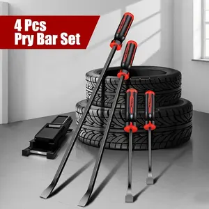 4-piece pry bar set, heavy-duty pry bars with thickened impact caps, mechanical hand tools, suitable for automotive work, disassembly tasks, nail pullers, and pry bars