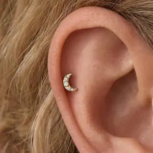 CelestialbyA&J Opal Crescent Moon Threadless Flat Back • 16g 18g Earring Hypoallergenic 5-10mm Cartilage Jewelry for Helix, Tragus, and Conch, Dainty Celestial Gift
