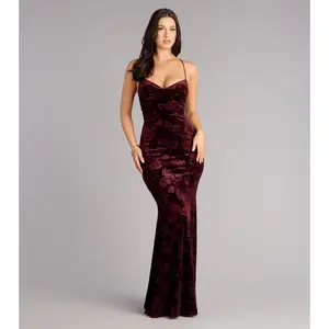 Mahalia Velvet Floral Lace-Up Formal Dress
