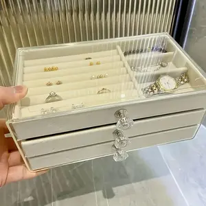 Acrylic jewelry storage box with drawers, suitable for ear damage, rings and necklaces. Modern design, large capacity display box