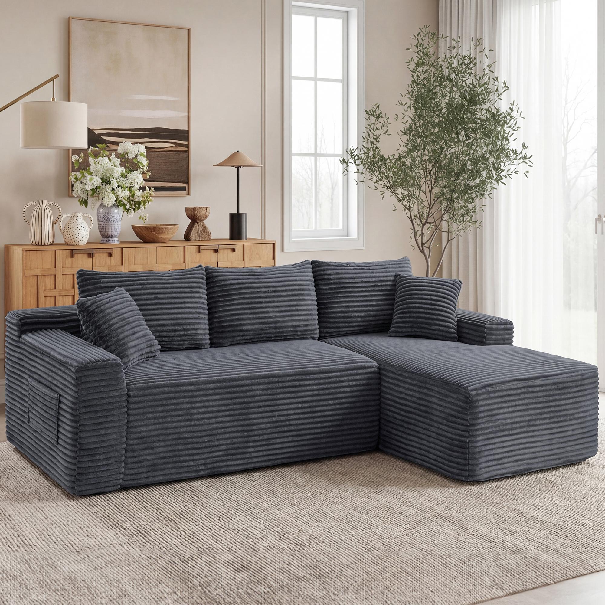 94.5" Modular Sectional Couch with L-Shape Chaise, Boneless Sofa for Living Room,Modern Cloud Couch with Deep Seat,No Assembly Required,Loveset, Grey