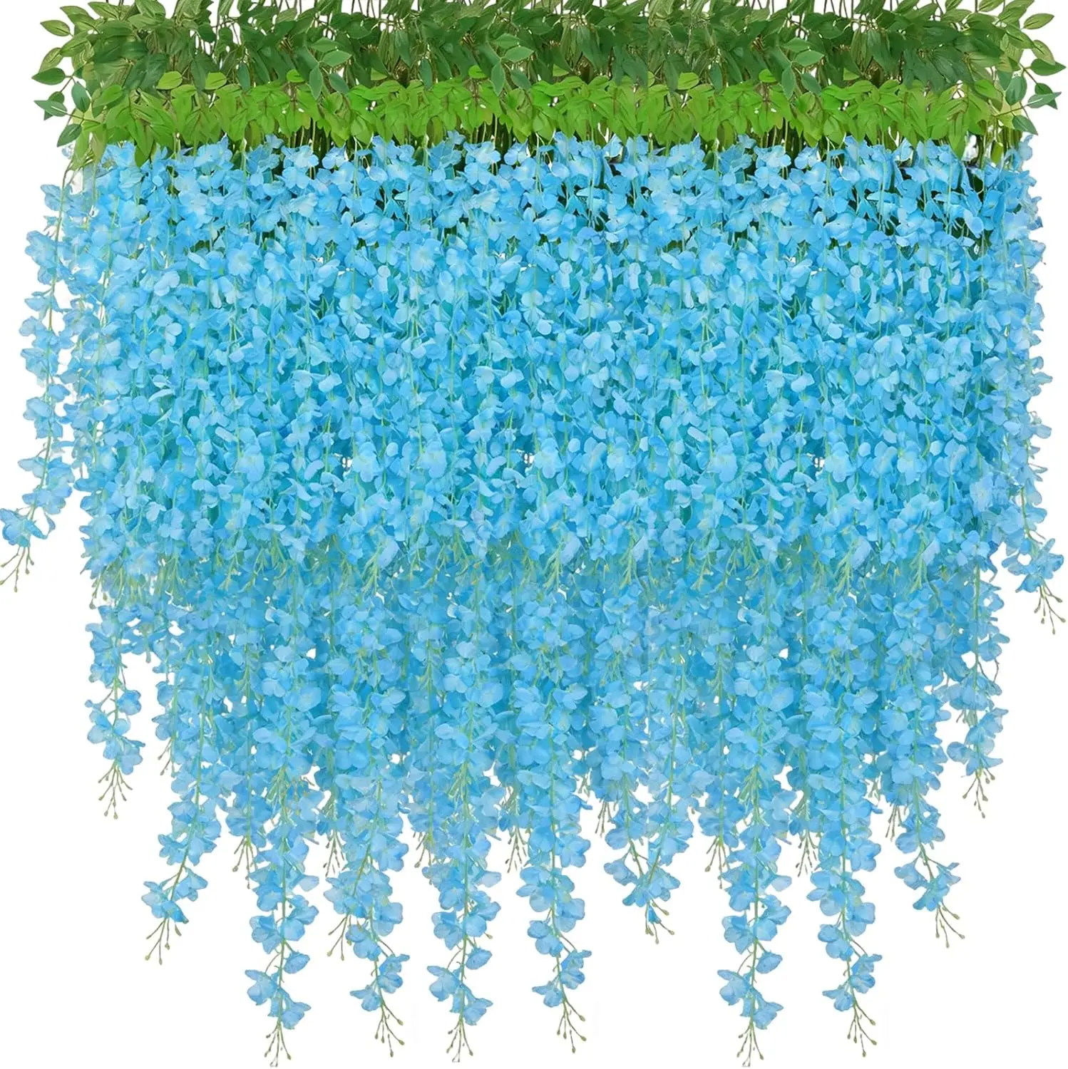 48 Pieces Wisteria Artificial Flowers 3.6 Feet Hanging Wisteria Vine Rattan Long Fake Silk Hanging Flowers String for Wedding Home Party Outdoor Ceremony Arch Floral Decor (Blue)
