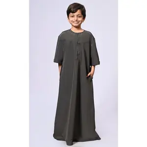 Zip-Up  Boy's Grey Thobe with Show Buttons and Stitch Detail