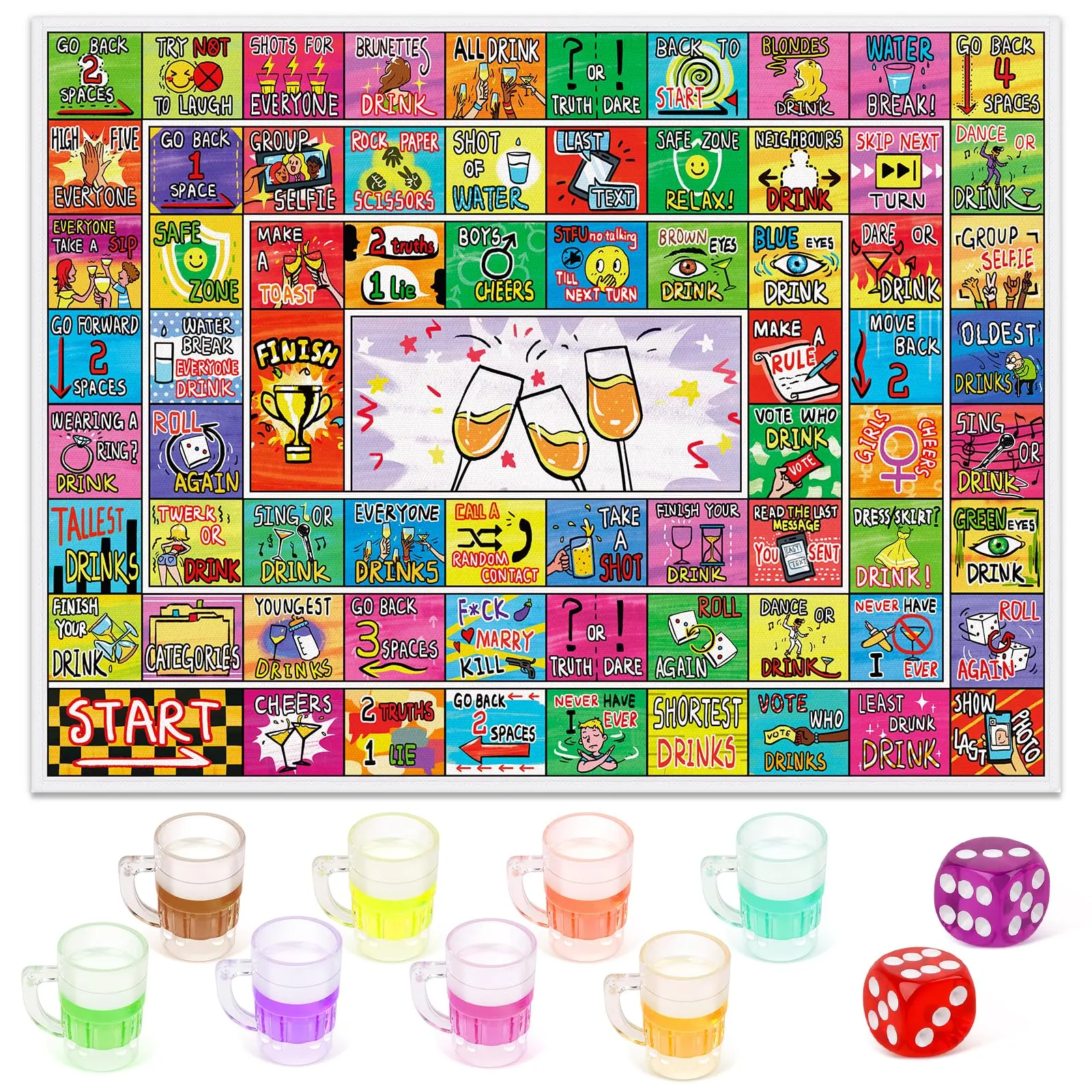 Summervibes Drinking Board Game for Adults with Non-Slip Rubber Mat, Interactive Drinking Party Games for Game Night, Bachelorette, Girls Night, Birthday, Couples, Family Game Night, 2-8 Players Age 21+,Summer Party game for adults