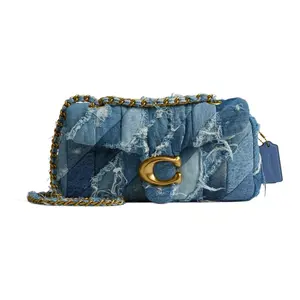 COACH Tabby 26 Denim and Nappa Leather Shoulder Bag with Adjustable Chain Strap and Push-Lock Closure for Women