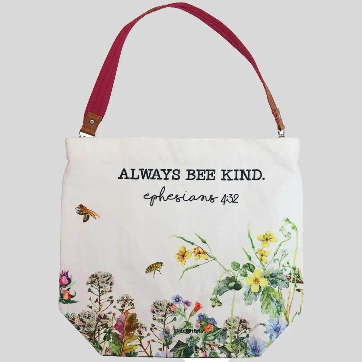 Women's Casual Tote Bag with Christian-Themed Bee Kind Graphic, Cotton Canvas with Faux Leather Strap, Snap Closure and Removable Plate, Christian-Themed Embroidery Graphic Women's Tote Bags, Colorful Fabric Women's Tote Bags