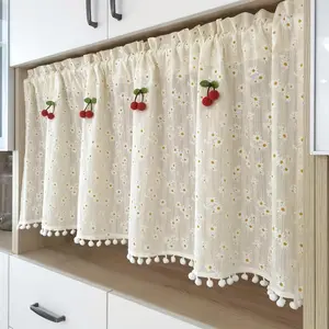 Floral & Cherry Pattern Window Curtain, 1 Count Removable Decorative Curtain, Home Decor for Living Room Bedroom Kitchen Study Room Coffee Shop, Home Decoration Curtain