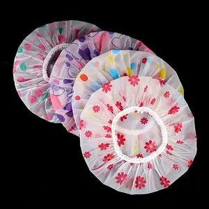 Adjustable printed shower cap, high-quality, reusable, with elastic band, suitable for women's spa salons, Flowers