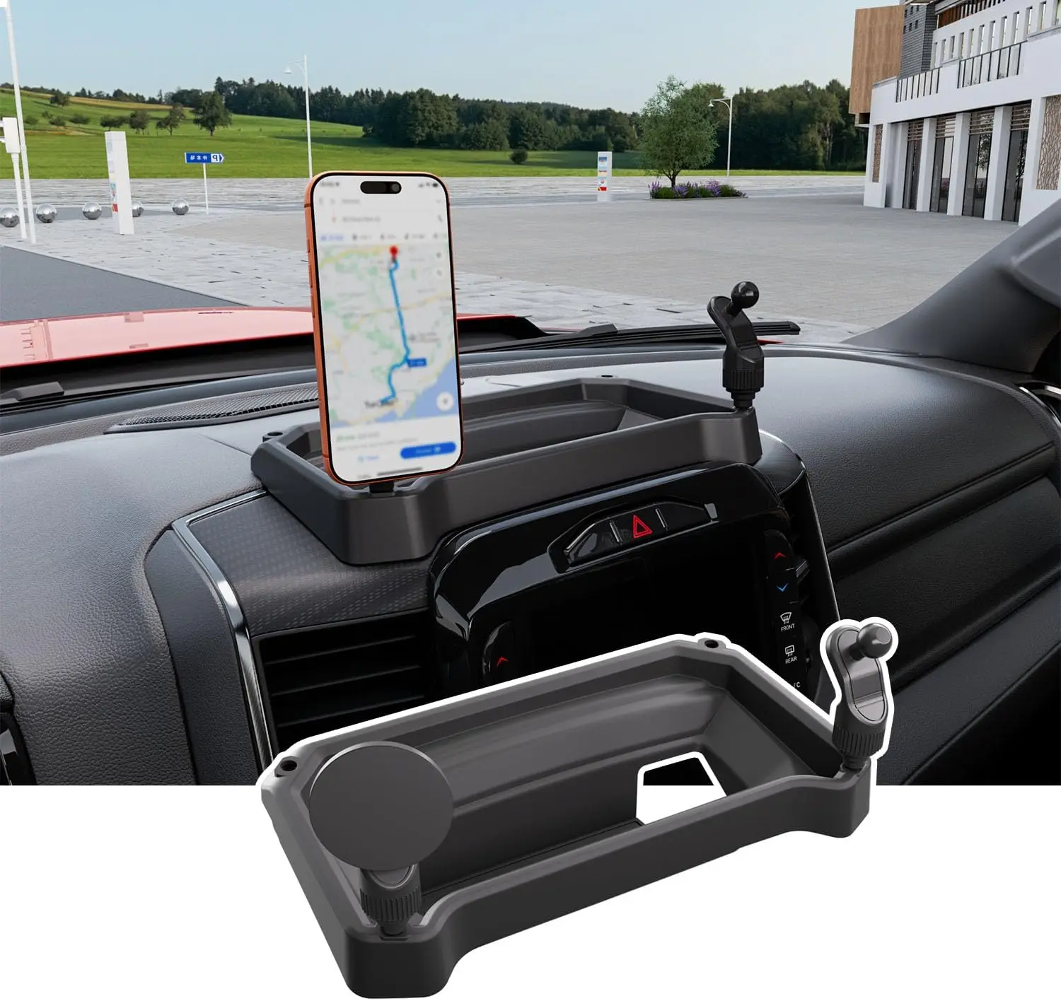 [Fits 19-26 RAM 1500] 12 Inches and 14.4 Inches Screen Dashboard Storage Organizer with Phone Mount Compatible with 2019-2026 Dodge RAM 1500 Dash Storage Tray Replacement for 2019-2026 Dodge RAM Accessories