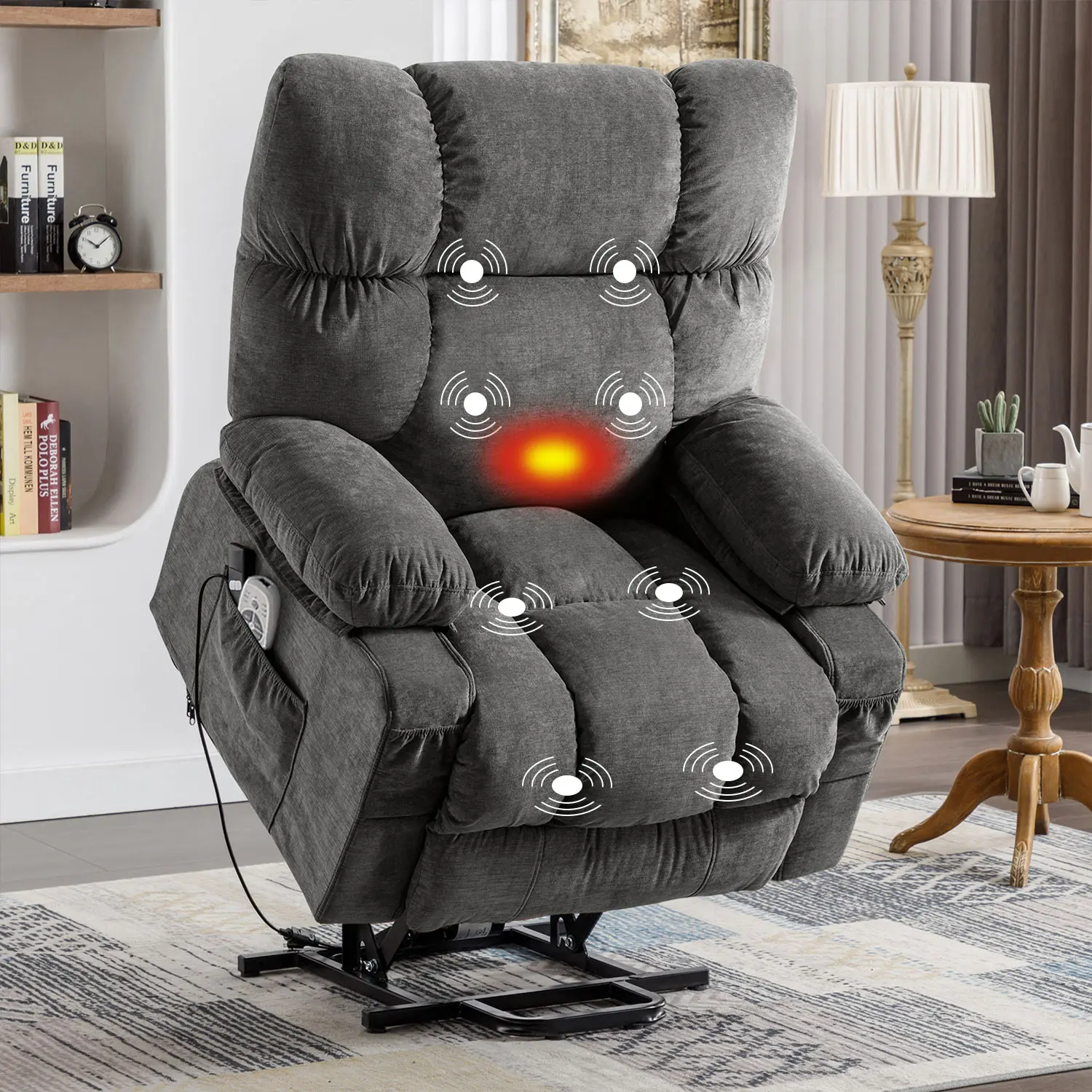 JONPONY Power Lift Recliner Chair Recliners for Elderly with Heat and Massage Recliner Chair for Living Room with Infinite Position and Side Pocket,USB Charge Port,Brown