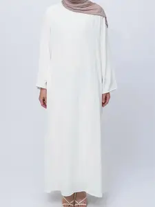 Arabian Dress Fashion Spring Summer Modest Muslim Clothing Pure Color Long Sleeve Round Neck Loose Casual Tunic Luxurious Elegant Style Dresses Kaftan Islamic everyday dress wardrobe essential summer staple modern design