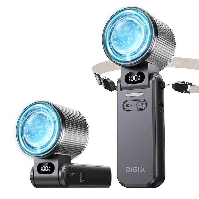 DIGIX 3-in-1 Cordless Portable Refrigeration Handheld Turbo Fan with 199 Speed Settings, 25000 RPM, 15-Hour Cooling, Digital Display, 120° Rotation, USB Port Charging, Cells Protection, Mini Personal Fan for Travel, Concerts, Makeup Sessions