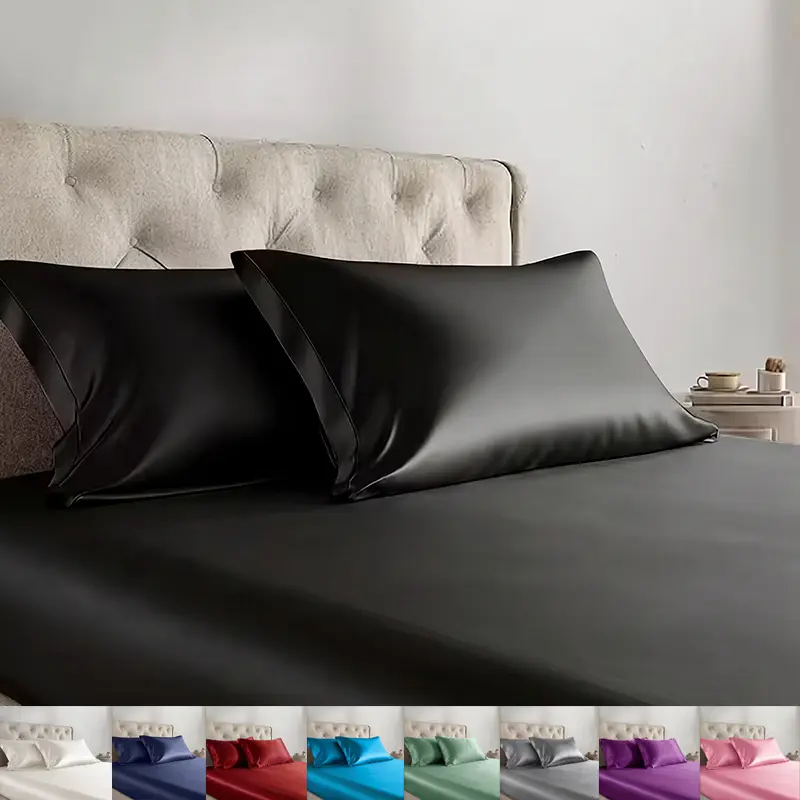 WVG 3-Piece Solid Color Satin Fitted Sheet Set - Silky, Soft, Comfortable Deep Pocket Bedding for Home Bedrooms, Hotels, Cool Summer Use & Gifting