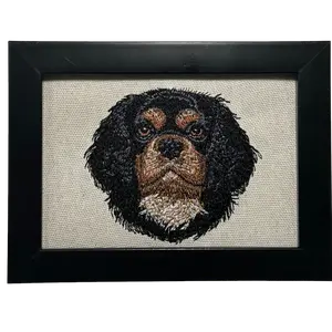 King Charles Cavalier Spaniel Dog Machine Embroidered on Canvas Fabric and Framed! Unique Canine Charm Tabletop Decor for Home or Office! Other Designs and Breeds Available! Desktop Decoration Signs