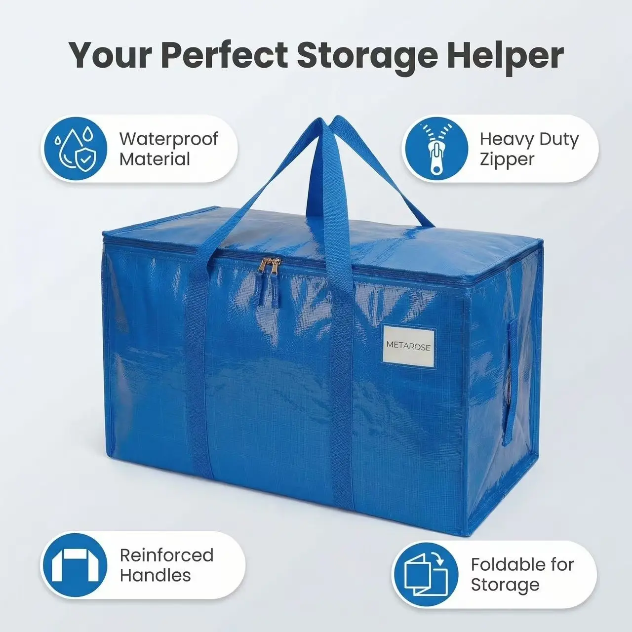 Set of 2 Heavy Duty Large Storage Bags for Home Supplies - Foldable, Durable, Ammonia Free Organizers with Handles, Zippers, Label Pockets, Removable Washable Space-Saving Design for Home Use