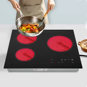 CNCEST Electric Ceramic Cooktop 3 Burners Radiant Electric Stove Top with Timer Child Safety Lock Sensor Touch Control 2600W 110V Modern Countertop Cooktop for Safe Efficient Cooking